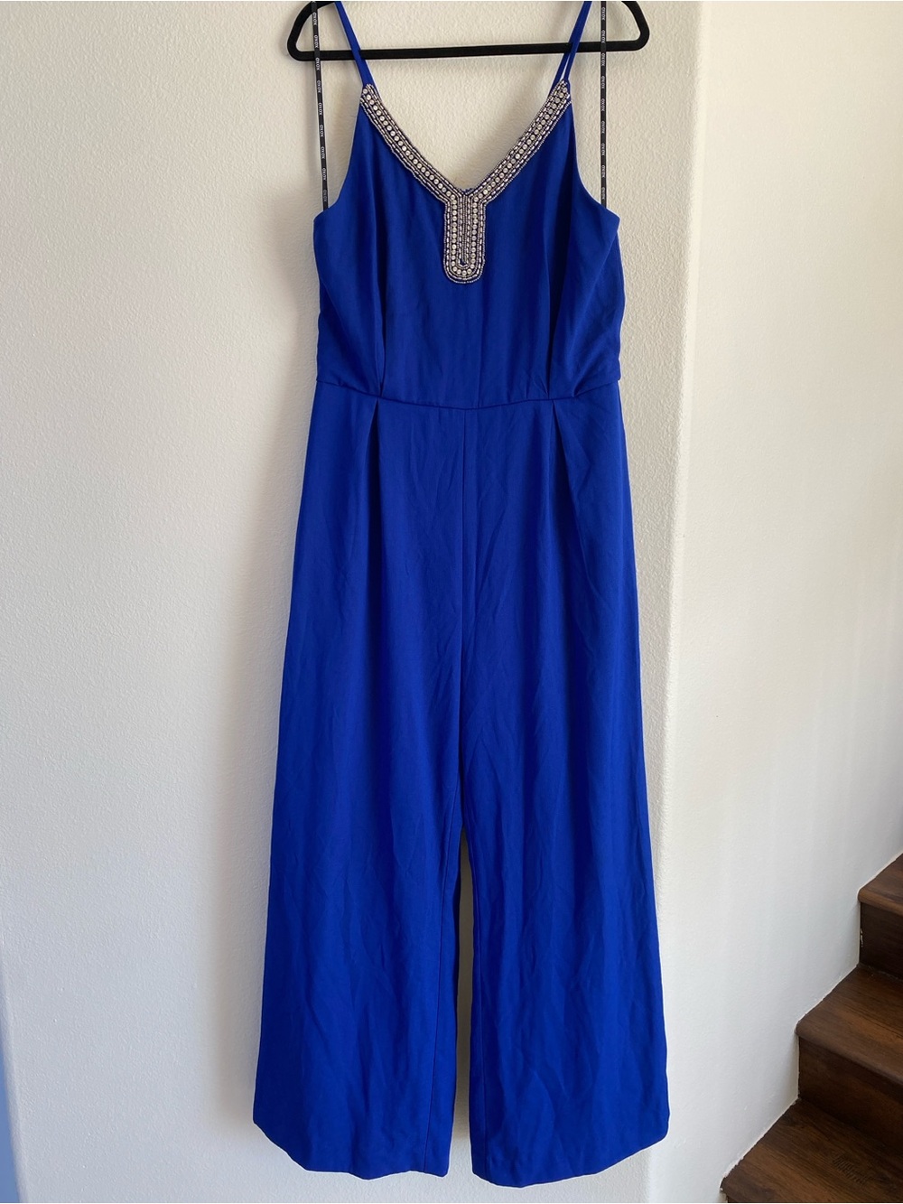 XOXO Royal Blue Beaded V-Neck Spaghetti Strap Jumpsuit